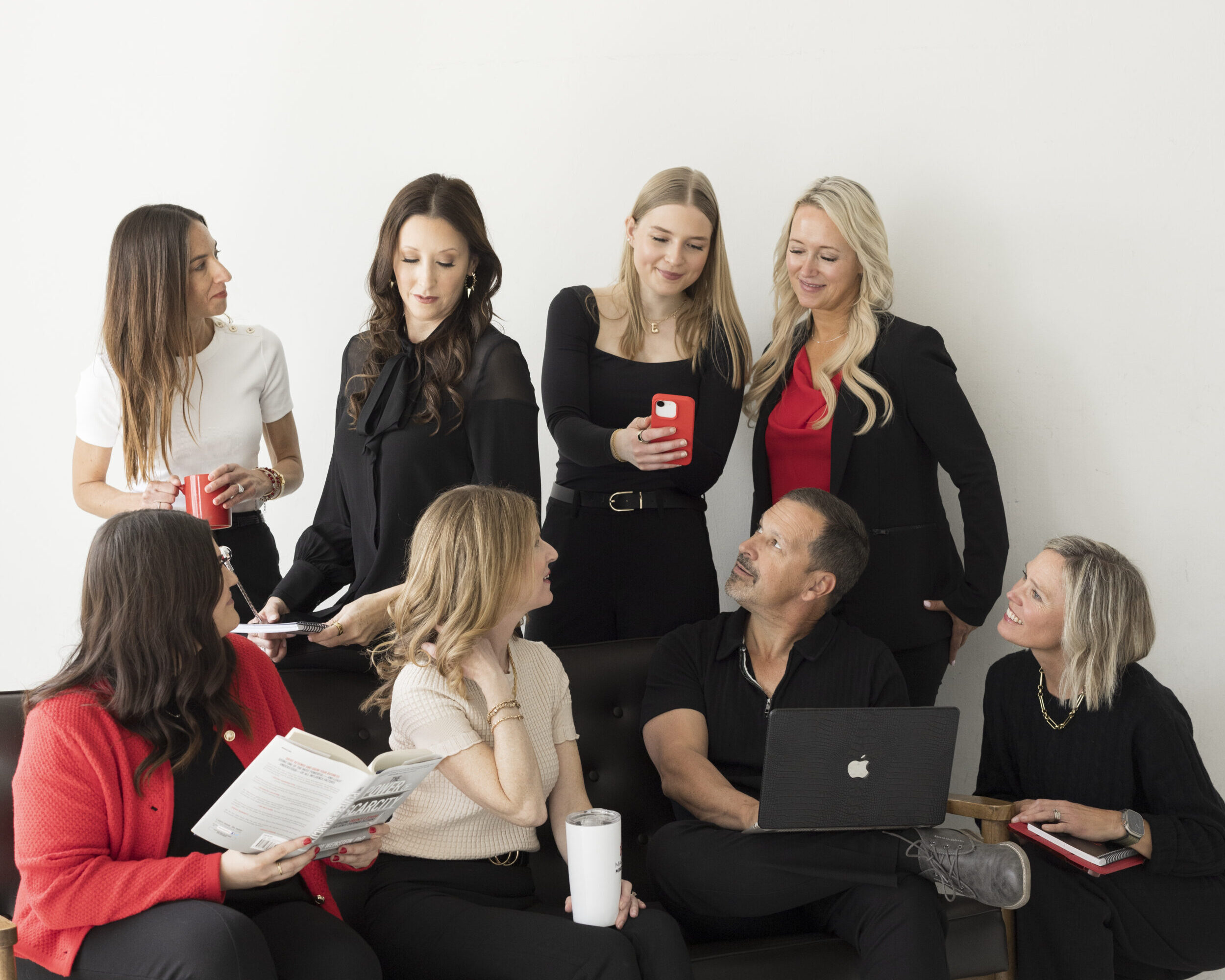 group of professionals working together and talking